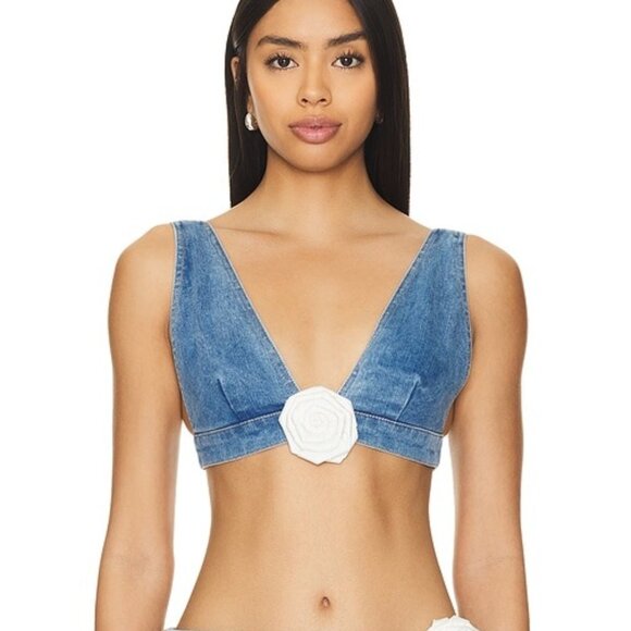 Lovers + Friends Tops - New Lovers and Friends Hana Top in Medium Blue Wash crop denim bra tank